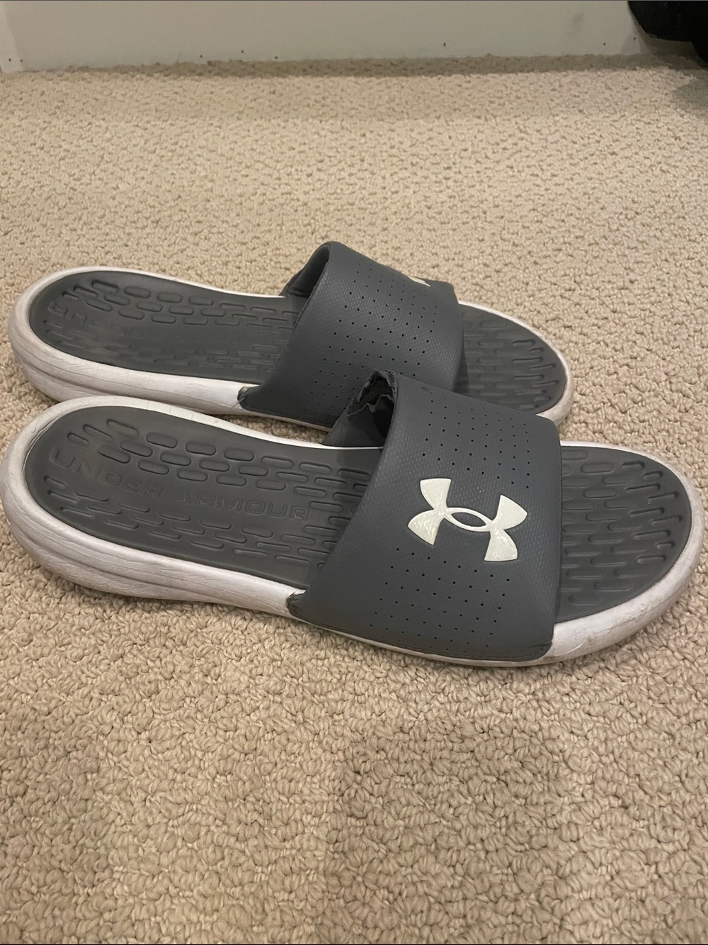 Under Armour Dark Gray Slide Sandals with White Logo